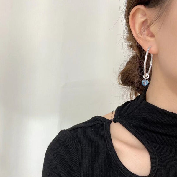 New 925 sterling silver inlaid light sapphire heart ear Drop Earrings