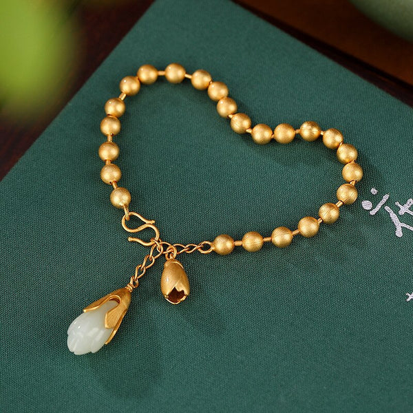 Pulsera de flor de magnolia y calcedonia natural para mujer