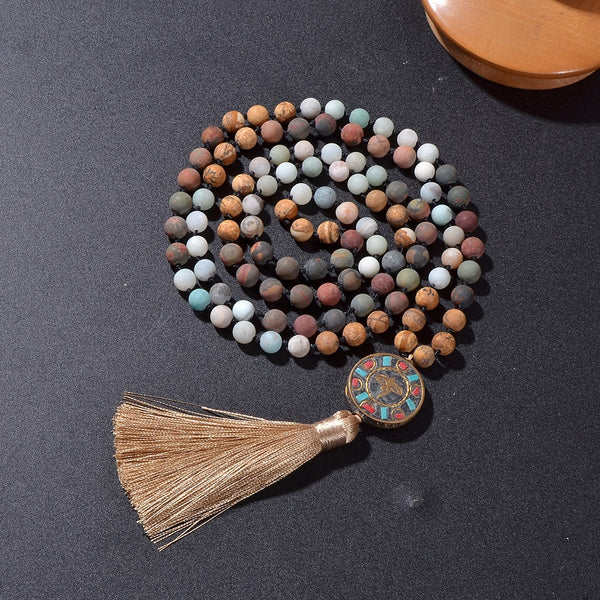 Collar Mala 108 anudado con cuentas de piedra natural de 8 mm