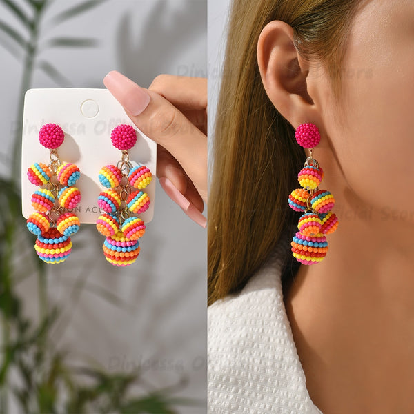 Pendientes colgantes de acrílico con cuentas y bolas de colores para mujer