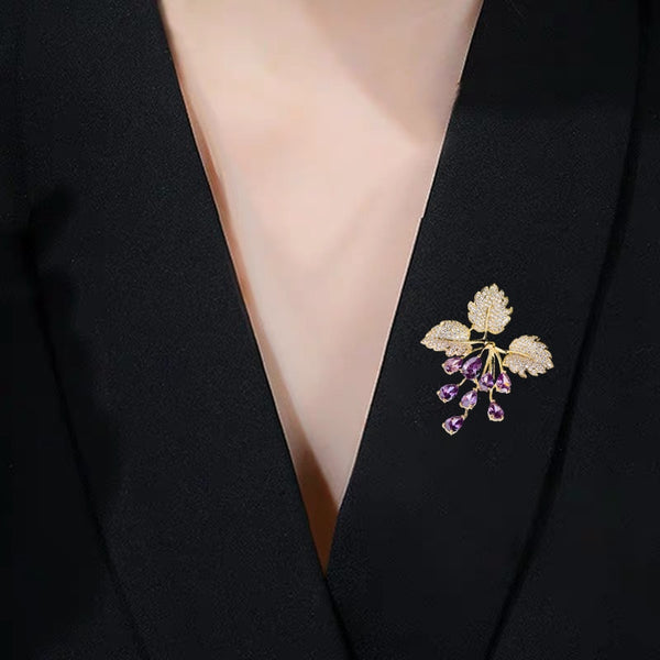 Fashion Grape Copper Inlaid Cubic Zirconia Brooch
