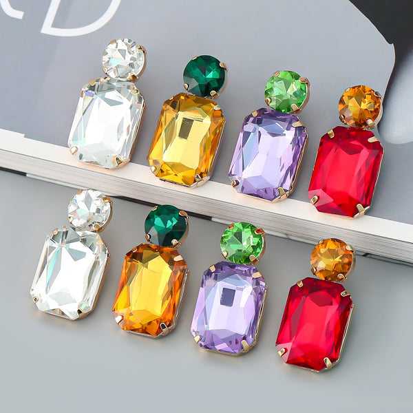 Pendientes geométricos de metal con diamantes de imitación para mujer