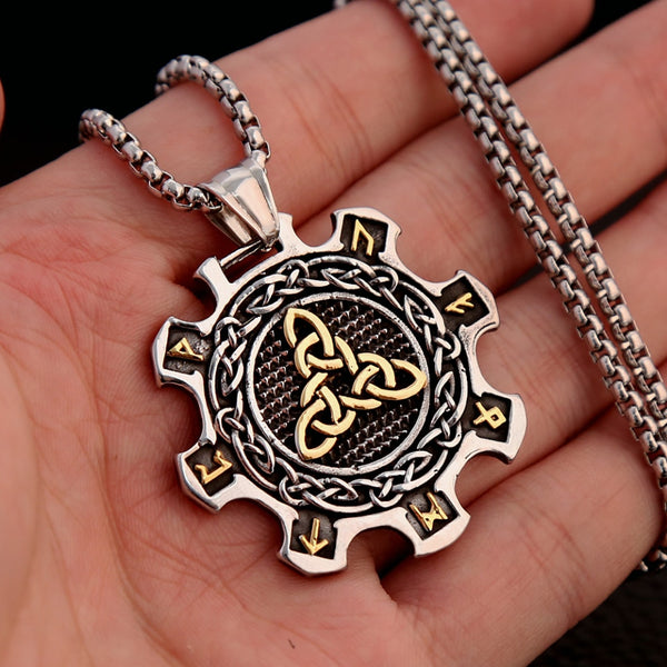 Collar con colgante de runa vikinga vintage de moda para hombre, de acero inoxidable, estilo nórdico Valknut.