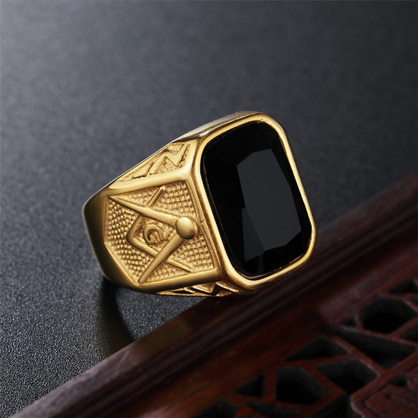 Anillo creativo de estilo punk hip hop con piedra cuadrada azul, negra y roja para hombres y mujeres.