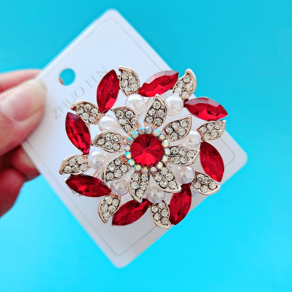 Rhinestone Flower Brooches For Women Large Pearl Pin Wedding Jewelry