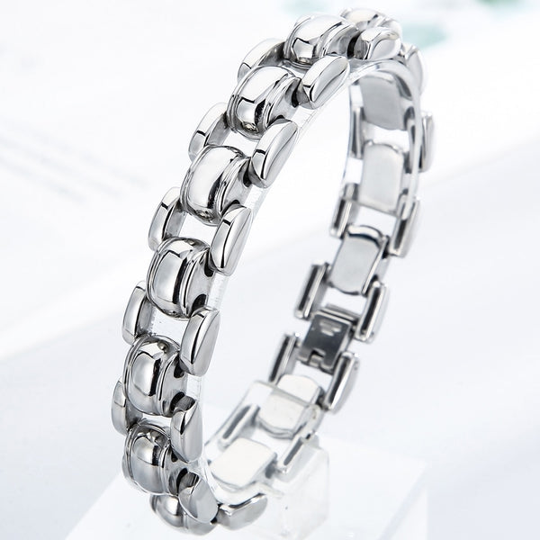 Pulsera de cadena de acero inoxidable pulido de 15 mm de ancho para hombre