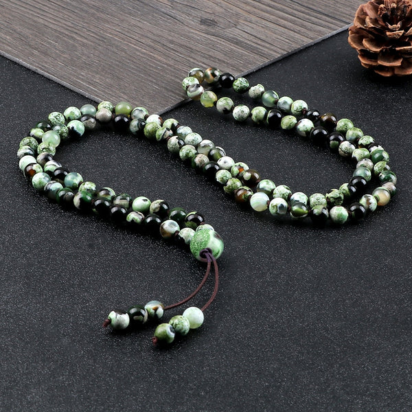 Nuevo diseño de joyería para mujer, cuentas de piedra de ágata de fuego verde natural, pulseras y collares.
