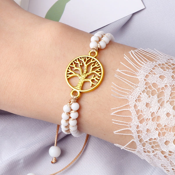 Pulseras de cuentas de porcelana blanca de piedra natural para mujeres y hombres