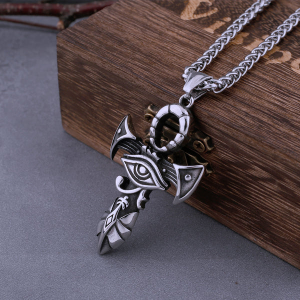 Collar con colgante de motociclista estilo hip hop para hombre, estilo retro nórdico, con cruz vikinga, espada y ojo de Horus
