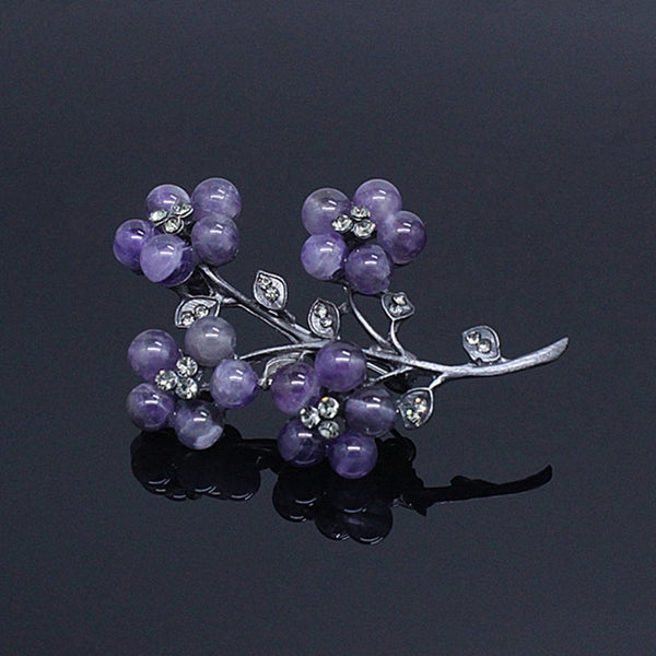Vintage Brooch Purple Natural Stone Flower Branch Brooches Pins For Women