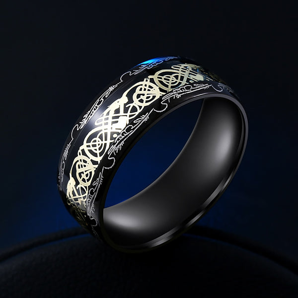 Anillos de runas vikingas de acero inoxidable sencillos de alta calidad, color dorado, anillo para hombre con dragón