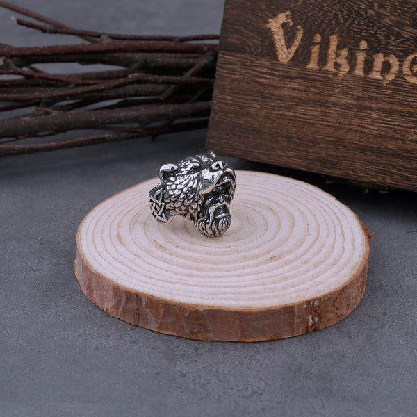 Anillo de acero inoxidable con diseño de oso guerrero vikingo nórdico para hombre