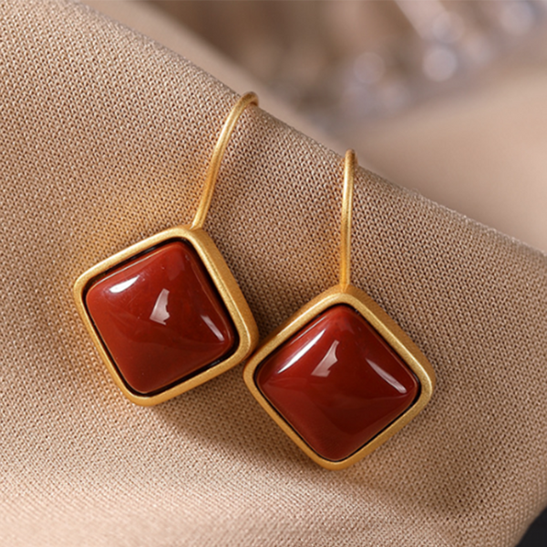 Pendientes geométricos de porcelana esmaltada roja