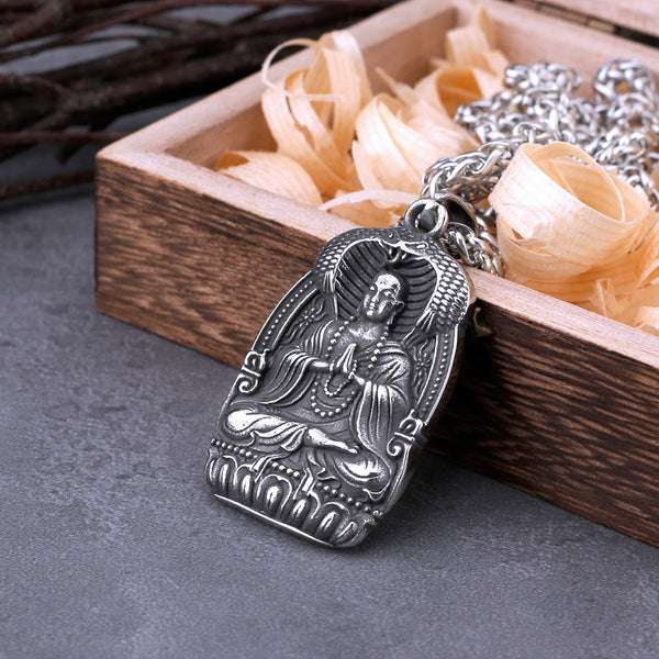 Collar de Buda Bodhisattva de acero inoxidable de moda para hombres y mujeres