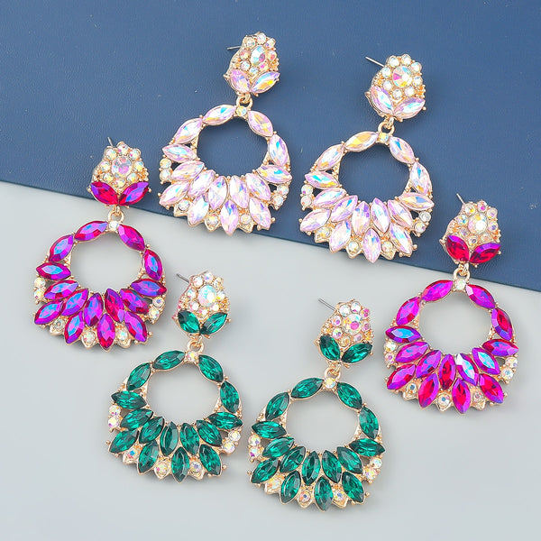 Pendientes geométricos de metal con diamantes de imitación huecos de moda para mujer