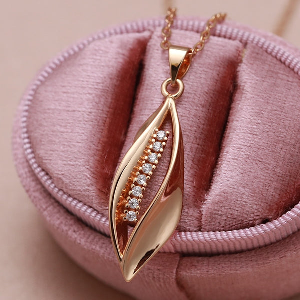 Nuevo collar largo con colgante de oro rosa 585 para mujer
