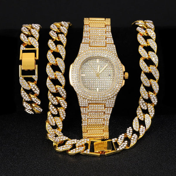 Necklace +Watch Hip Hop Miami Curb Cuban Chain