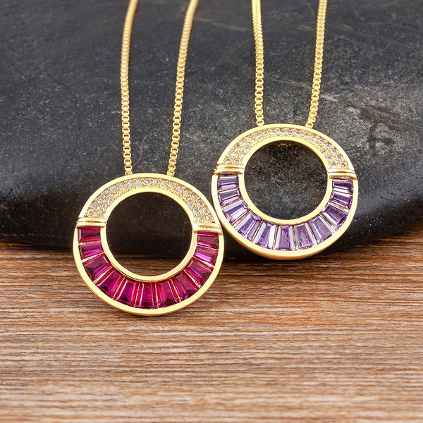 Collares colgantes de circonita redonda para mujer, joyería de fiesta en 6 colores, nueva moda