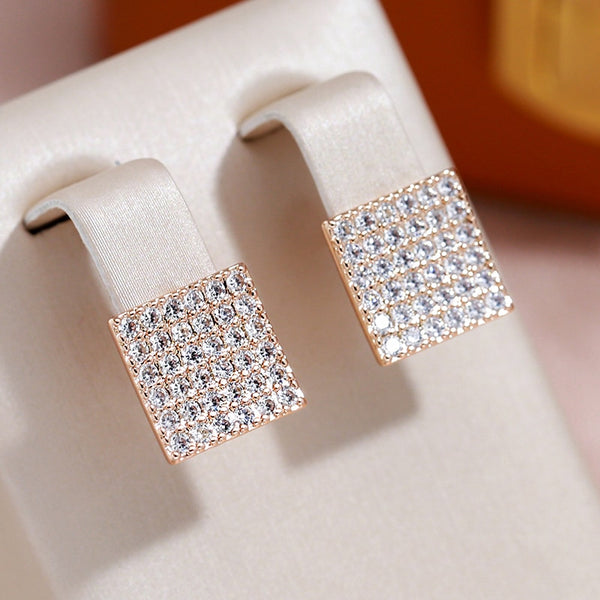 Luxury Full Zircon Gold Color Square Geometric Drop Earrings