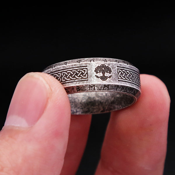 Anillo vikingo vintage con diseño de árbol de la vida para hombre y mujer.