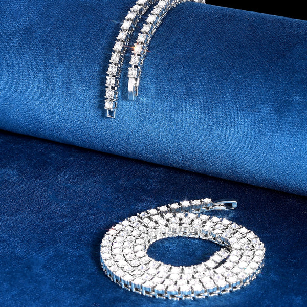 4mm Iced Out Bling AAA Zircon 1 Row Tennis Chain Necklace Men