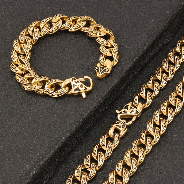 Cadena de eslabones cubanos con diseño de flores vintage para hombre y mujer