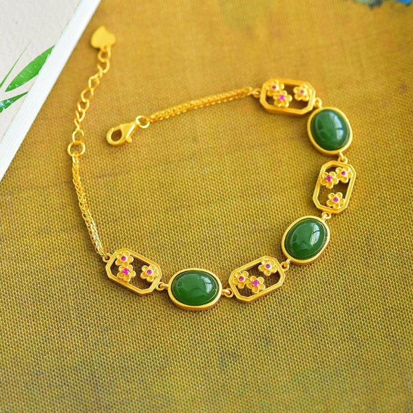 Pulsera de flor de jade blanco con jaspe hetiano natural para mujer