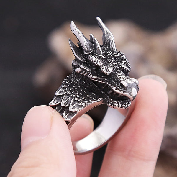 Fashion Vintage Stainless Steel Norse Viking Dragon Head Rings Punk Biker Dragon Scale Ring For Men Creative Amulet Jewelry Gift