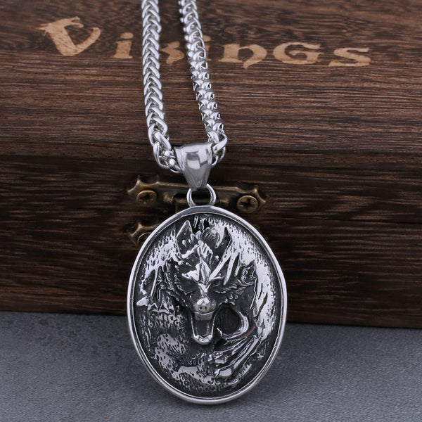 Colgante retro de hip hop con cabeza de lobo vikingo de acero inoxidable para hombre, nunca se decolora.