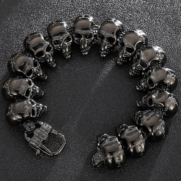 Pulsera de cadena con cabeza de calavera gótica para hombre, de acero inoxidable, color negro, para niños y hombres.