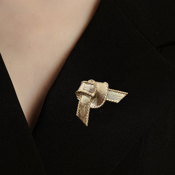 Broche de lazo vintage de color dorado, joyería para mujer y hombre.