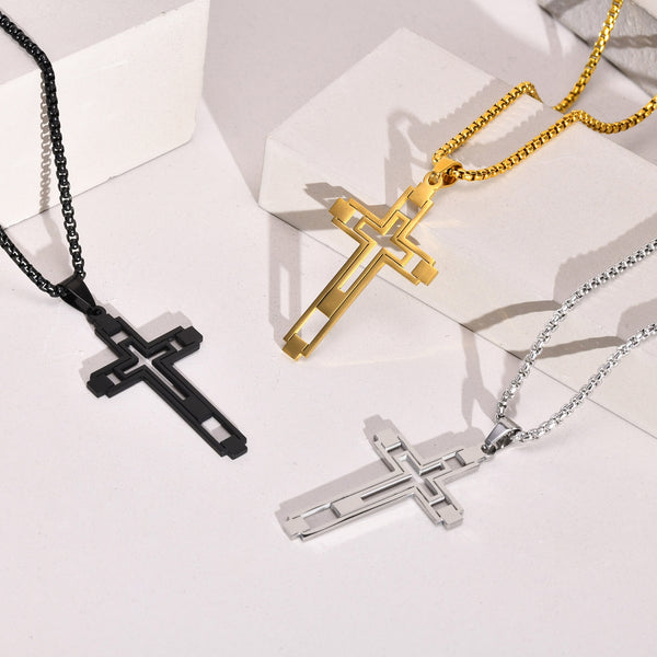 Collar con colgante de cruz de titanio y acero inoxidable estilo hip hop punk.