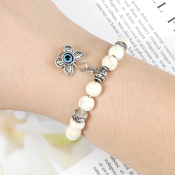 Pulseras de cuentas de ojo malvado de piedra natural para mujeres y hombres