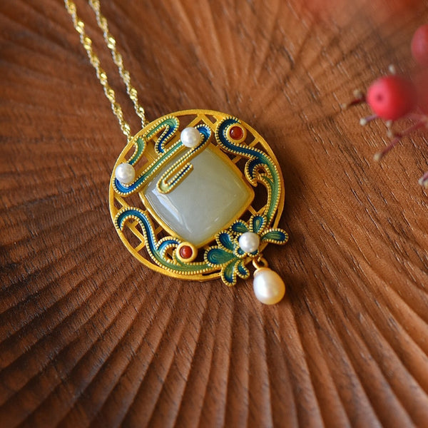 Colgante de borla de perla de jade hetiano natural redondo y exquisito de diseño único