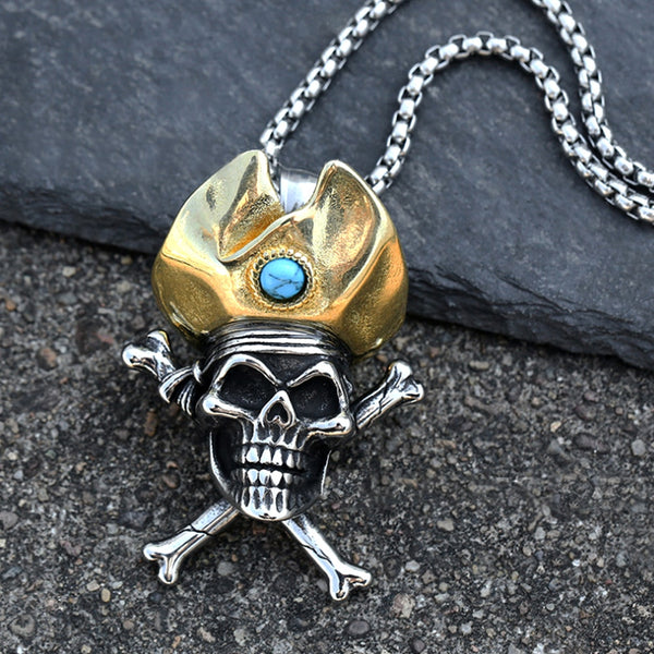 Collar con colgante de calavera pirata gótica, estilo punk nórdico, de acero inoxidable, estilo pirata vikingo, para hombre.