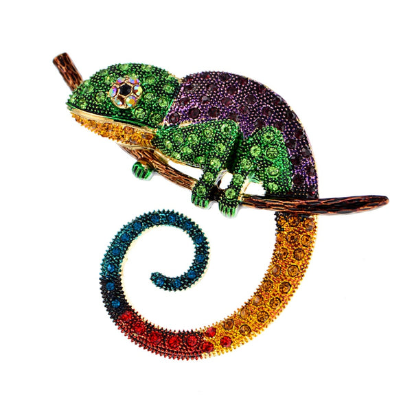Large Lizard Chameleon Brooch Animal Coat Pin Rhinestone Fashion Jewelry Enamel Accessories