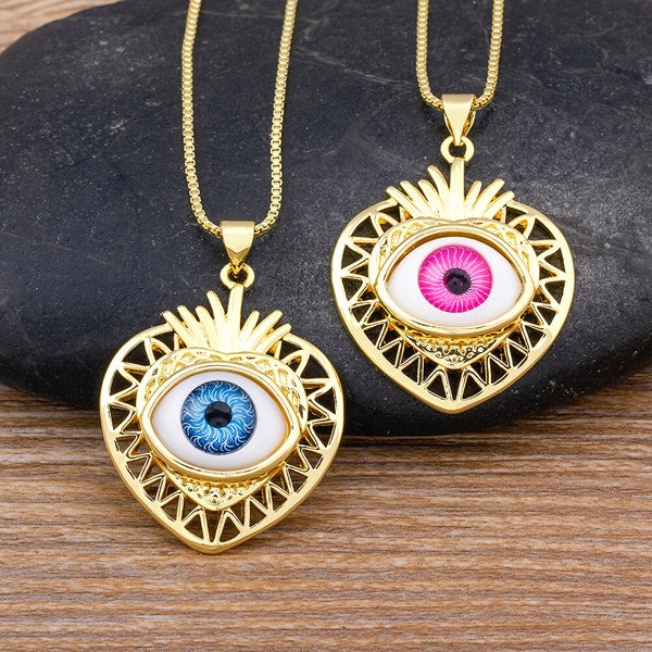 Collar con colgante de ojo turco con forma de corazón, chapado en oro, para mujer