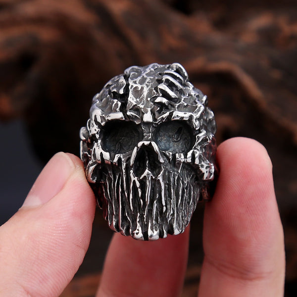 Anillos de calavera negra de acero inoxidable de nuevo diseño para hombre y niño, anillos de calavera satánica gótica vintage.