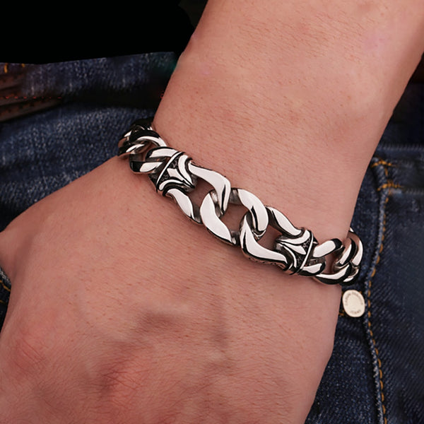 Pulsera vikinga vintage de acero inoxidable con tótem místico nórdico para hombre