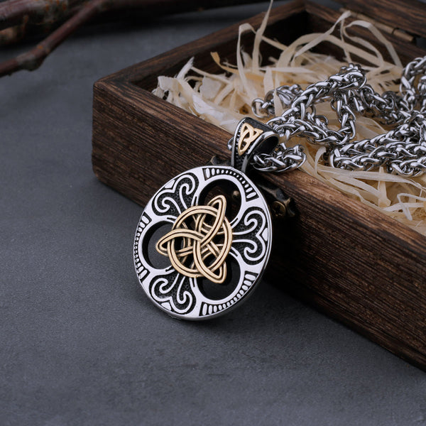 Collar con nudo celta vikingo vintage de acero inoxidable, colgante de amuleto de moda para hombre