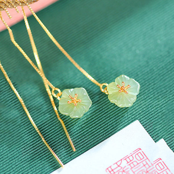 Natural jade plum flower earrings for women