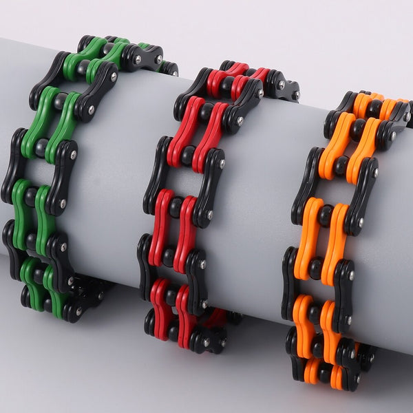 Pulsera de acero inoxidable roja para hombre, 16 mm, estilo cadena de eslabones para motocicleta y bicicleta.