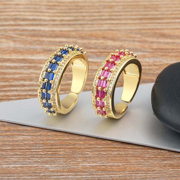 Anillos abiertos ajustables de circonita cúbica de lujo ligeros para mujer