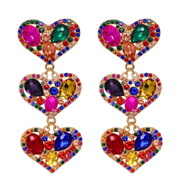 Nuevos pendientes llamativos de colores con cristales combinados para mujer