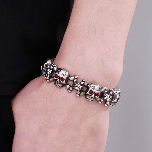 Punk Red Eyed Skull Bracelet for Men
