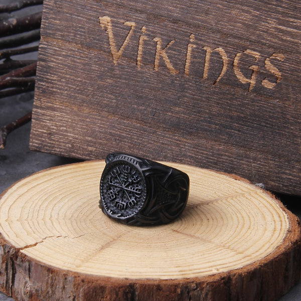 Anillo de timón de asombro con brújula vikinga vintage que nunca se desvanece