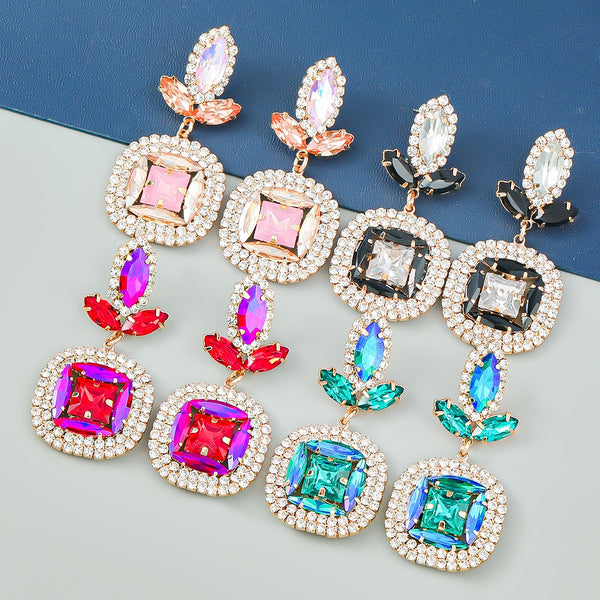Pendientes colgantes geométricos de verano con cristales y diamantes de imitación de metal.