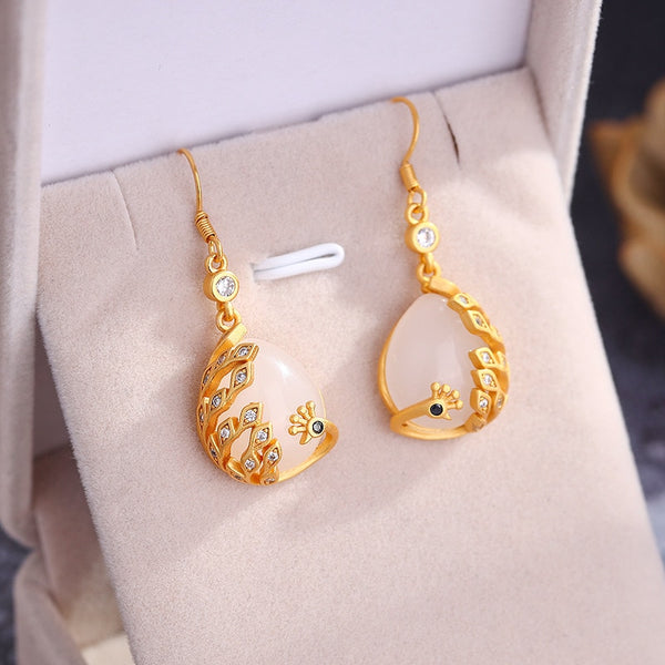 Pendientes de jade blanco natural Hotan con forma de gota de agua para mujer