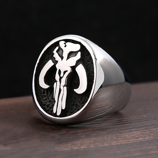 Anillo gótico vintage con calavera alienígena pulida para hombres y mujeres