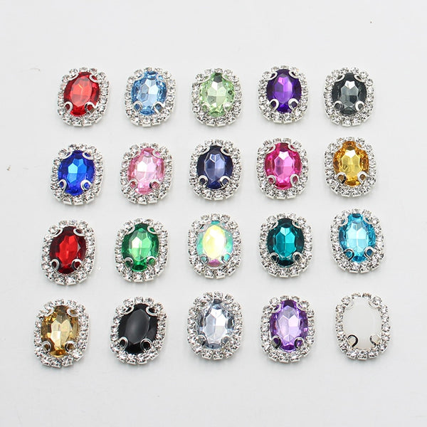 Lote de 10 botones planos de diamantes de imitación para coser de 20 x 15 mm.